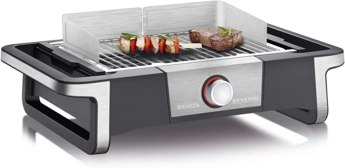 Severin barbecue PG 8113, électrique SENOA BOOST, électrique de table avec démarrage rapide jusqu'à 500°C, finition noire, Inox