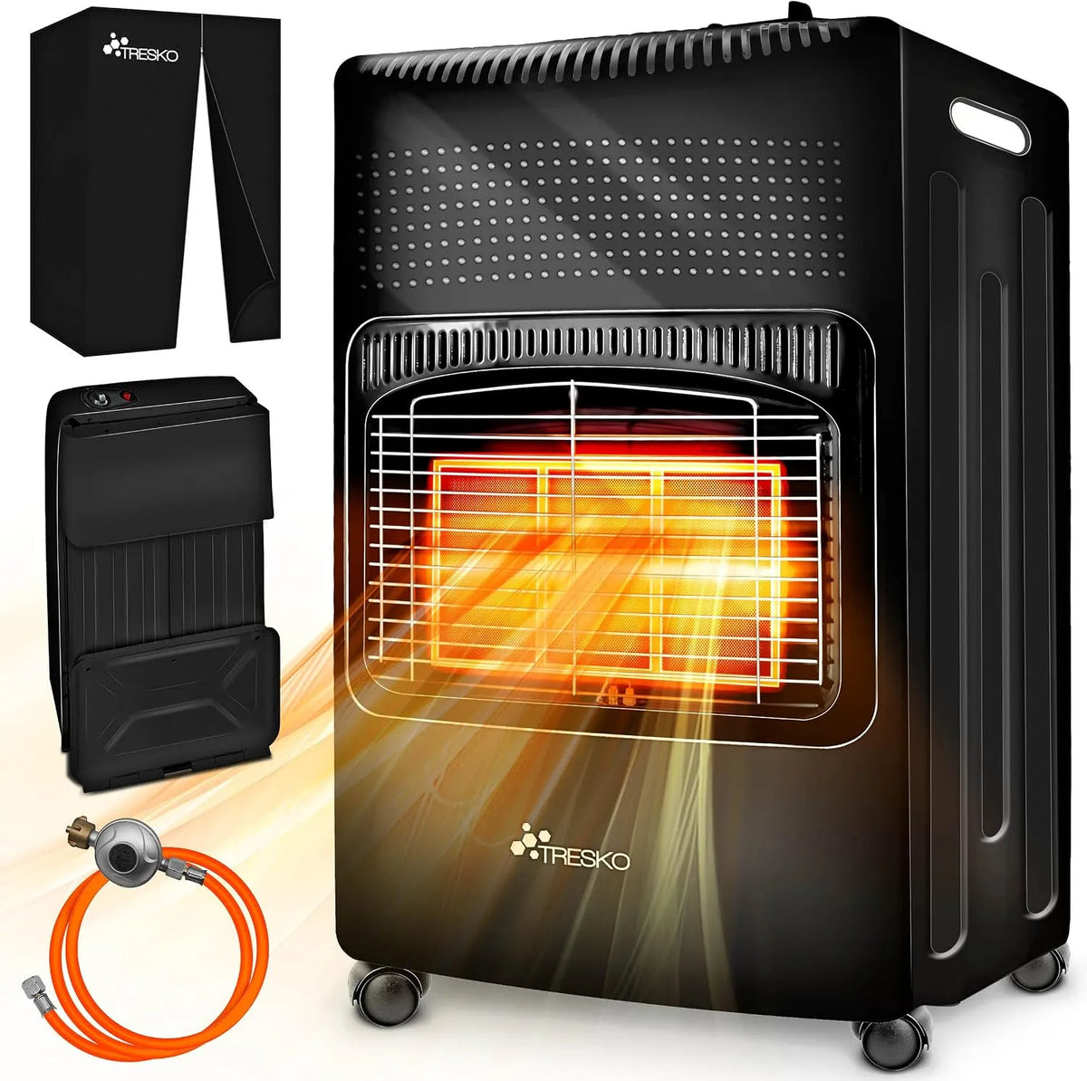 TRESKO Chauffage, au gaz portable 4200 W pour intérieur avec régulateur de pression, Appareil de chauffage mobile, 3 niveaux de chauffage réglables