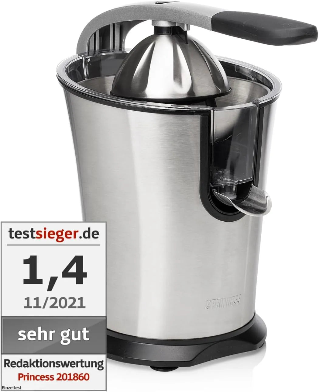 Princess Presse-agrumes Master Pro 201860, puissance 300 W, Filtre à pulpe en inox, Cône en acier inoxydable, Bras à levier professionnel